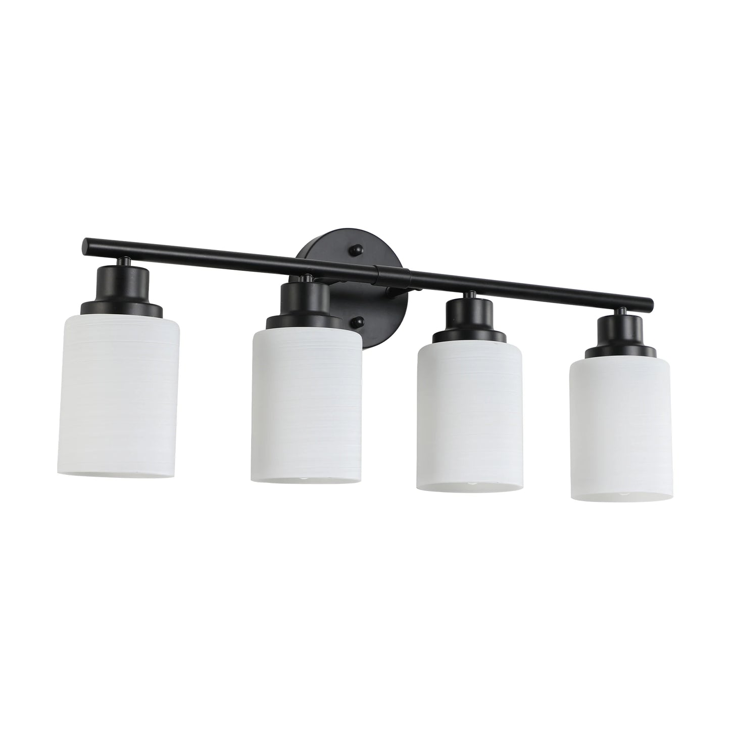 Contemporary Vanity Wall Light With Frosted Glass Lampshades Black Frame