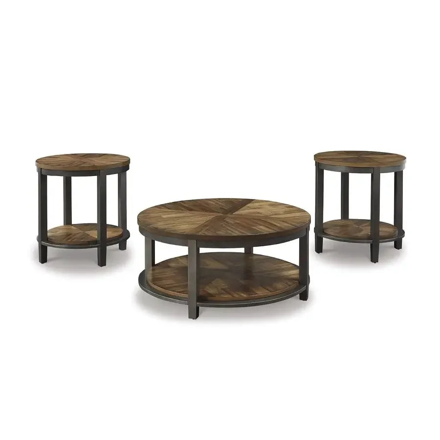 XMSJ Rustic Round 3-Piece Table Set With Coffee End Tables