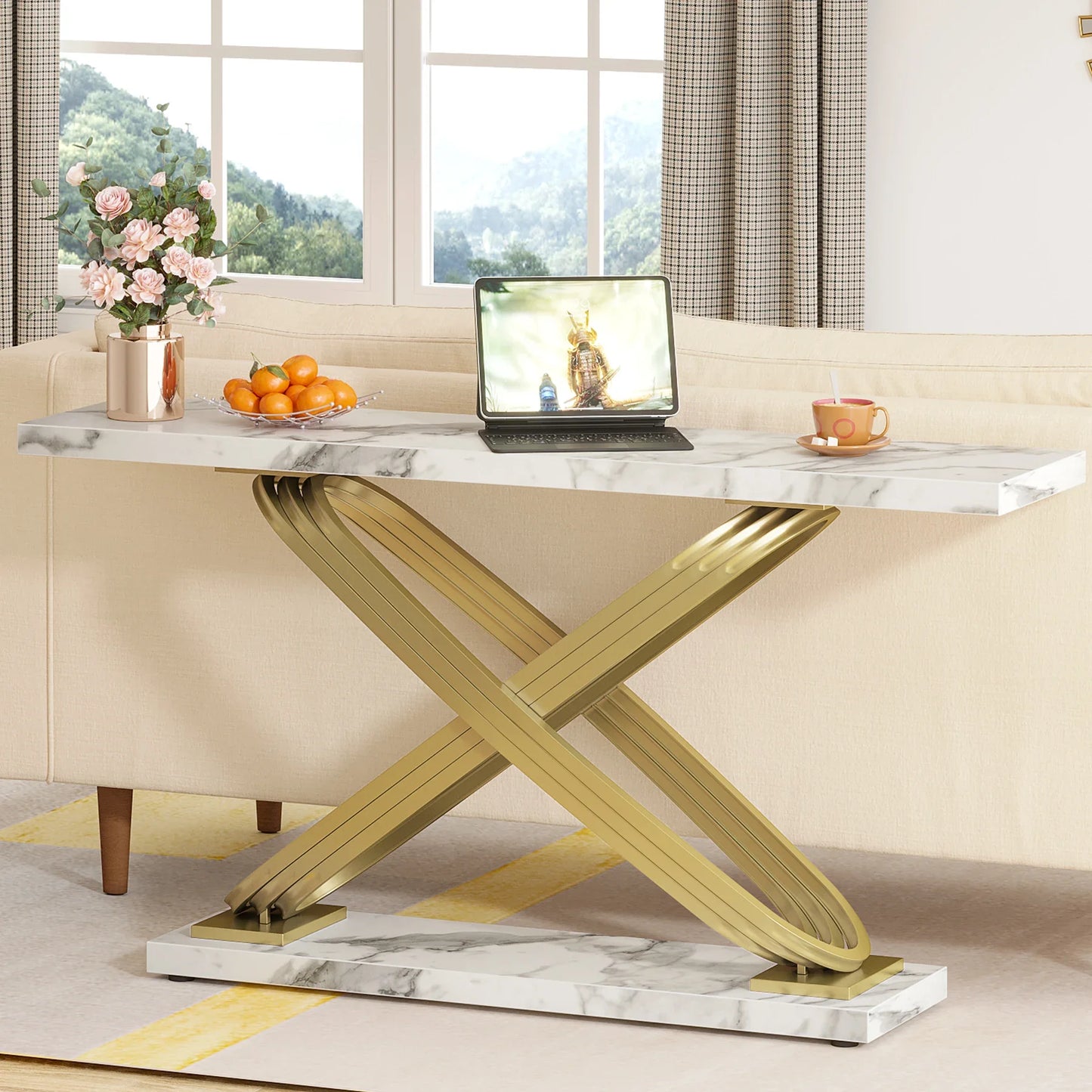 Tribesigns Modern Console Table Faux Marble Entryway
