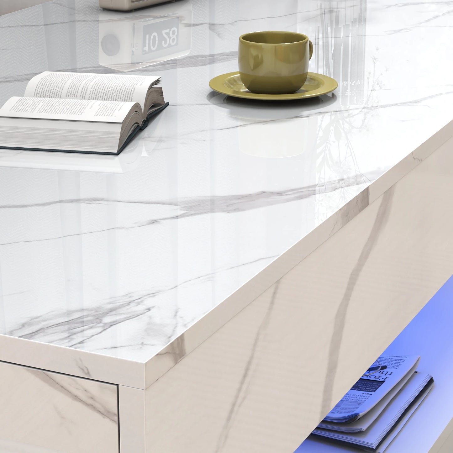 QiaoShiRen Modern Coffee Table With LED Lights And Storage Drawers