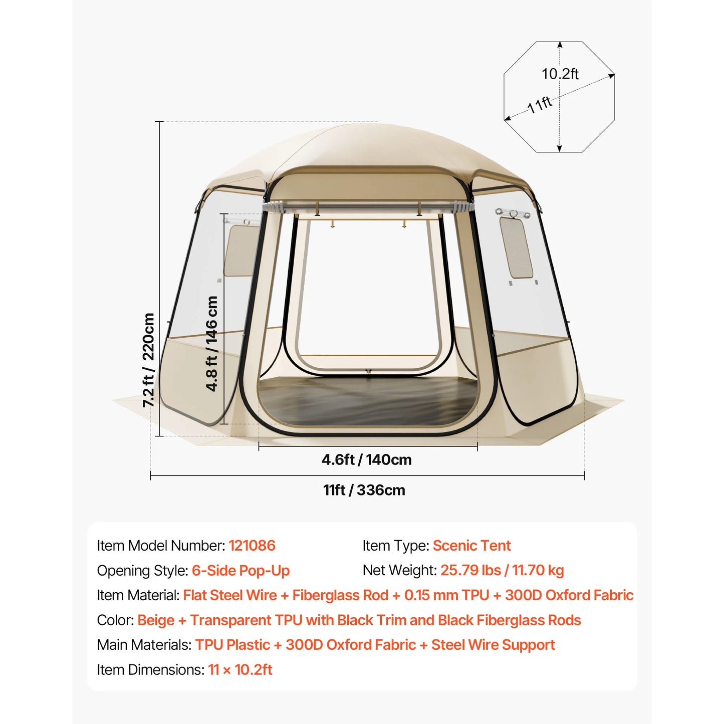 SucceBuy Pop Up Bubble Tent Waterproof UV-Resistant Dome Shelter