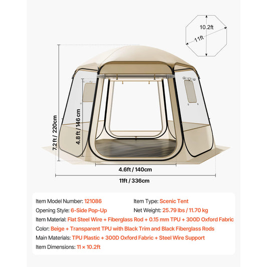 SucceBuy Pop Up Bubble Tent Waterproof UV-Resistant Dome Shelter