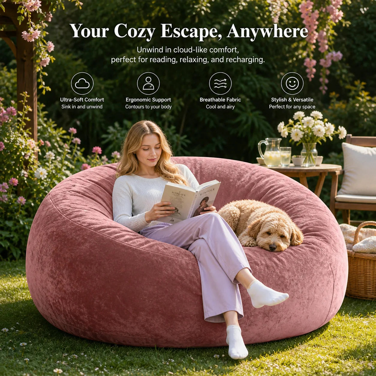 Memory Foam Beanbag Chair With Washable Flannel Cover