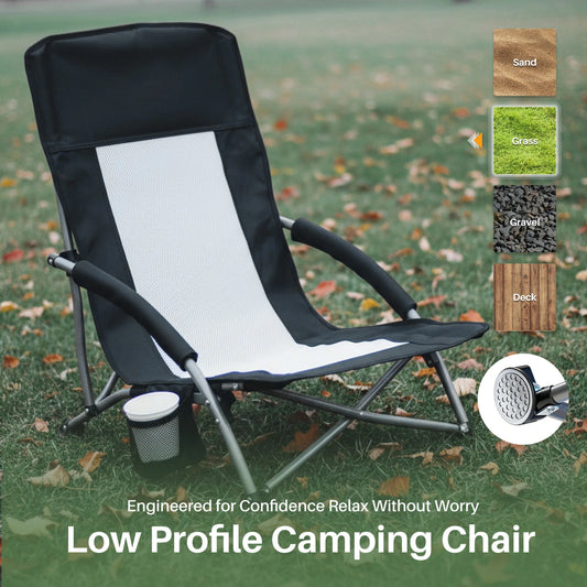 JHK Folding Beach Chair With Mesh Back And Cup Holder