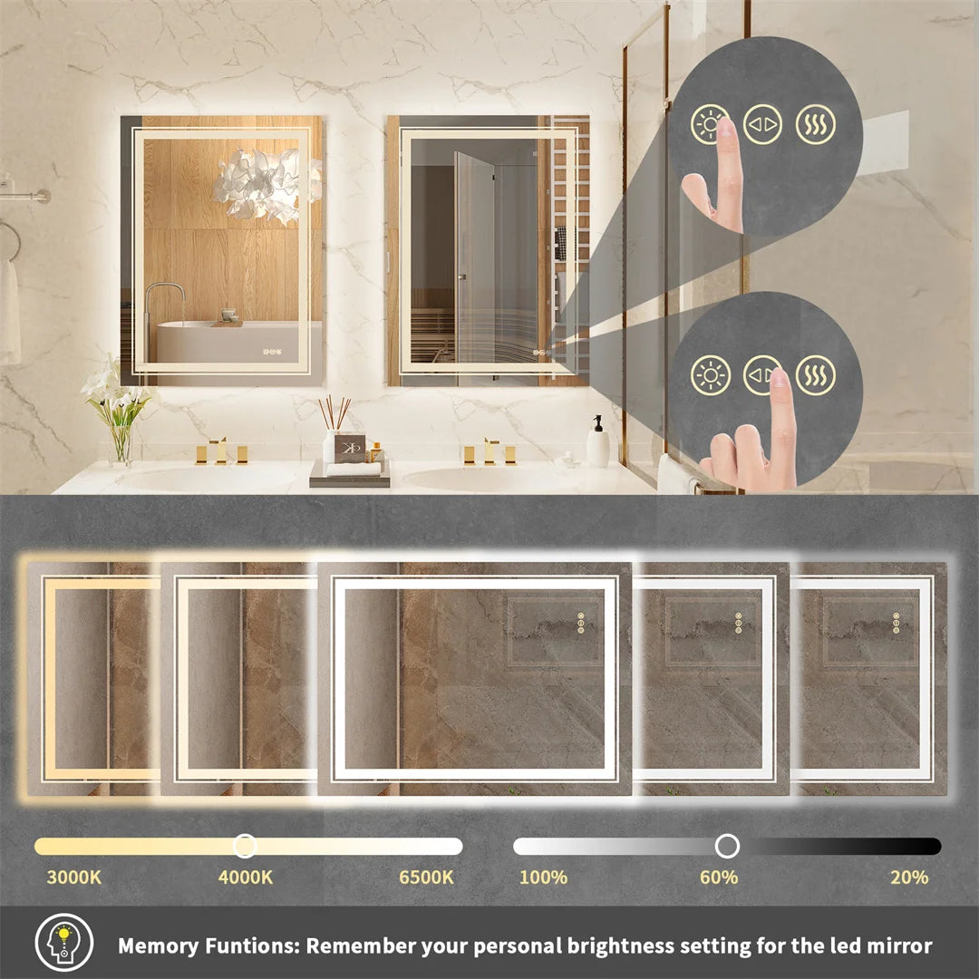 LUVODI LED Bathroom Mirror IP65 Waterproof Dimmable Three Color Lights