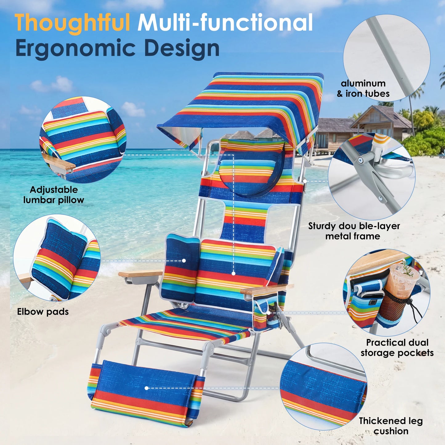 TCGBKAF Backpack Beach Chair With Canopy And Footrest