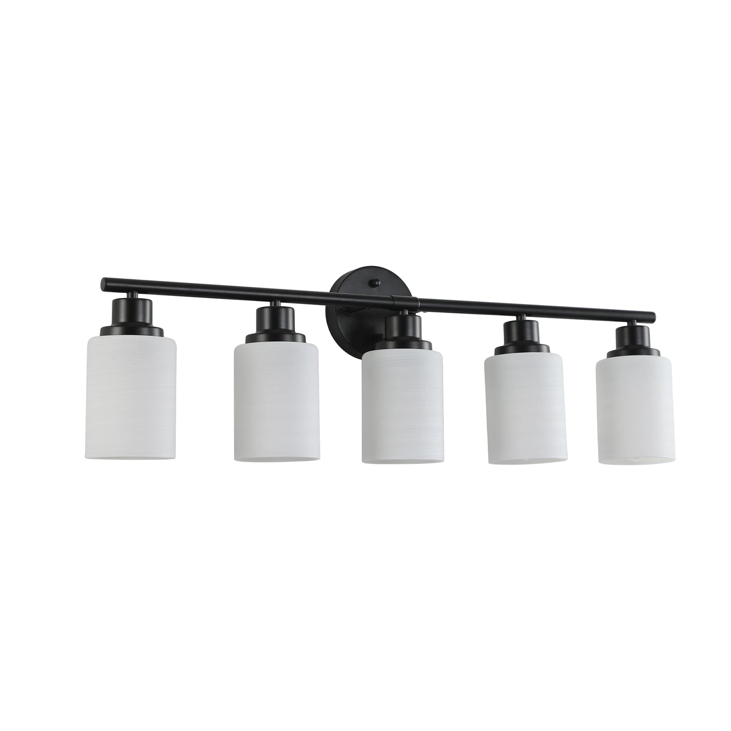 Contemporary Vanity Wall Light With Frosted Glass Lampshades Black Frame