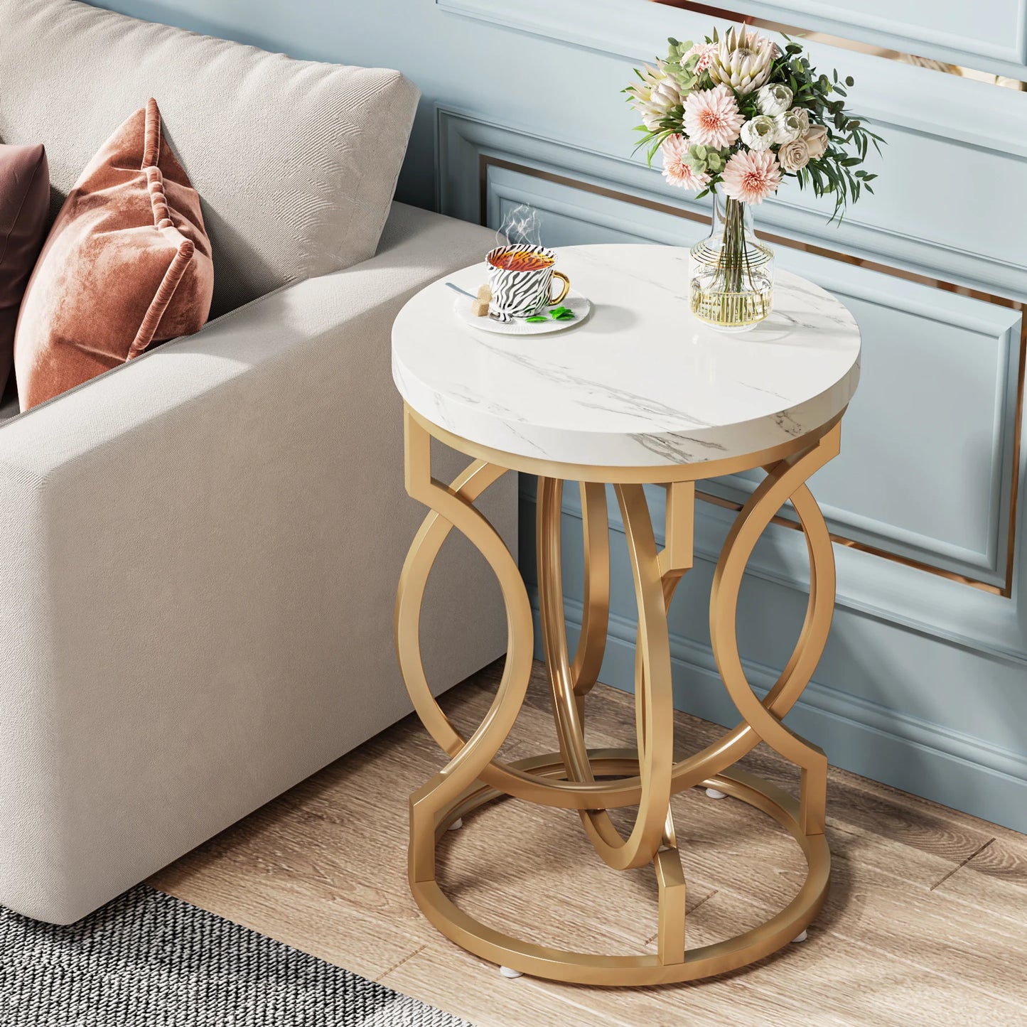 Tribesigns Modern Round End Table With Wood Top And Base