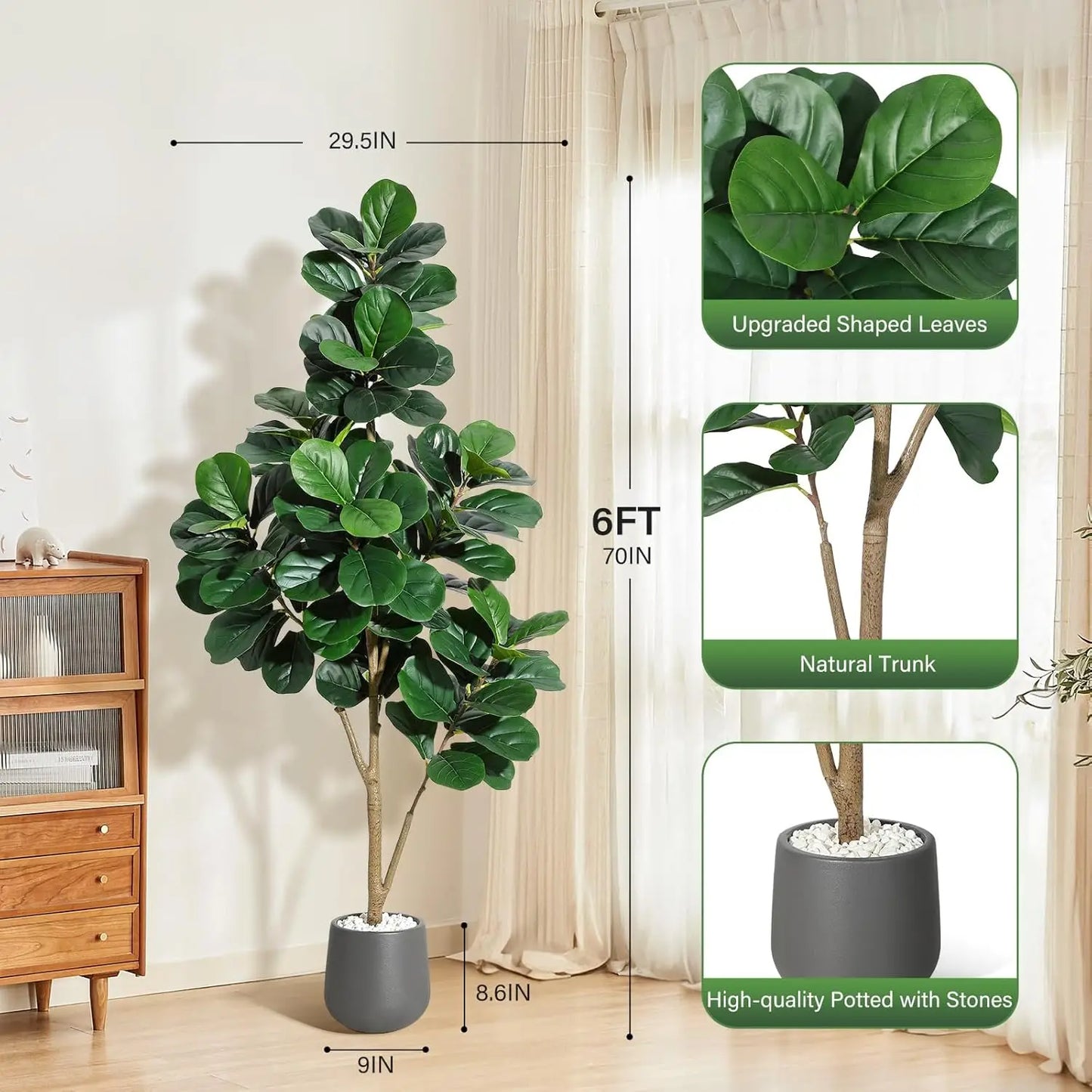 HiMISS Fiddle Leaf Fig Tree Artificial In Planter Pot Decor