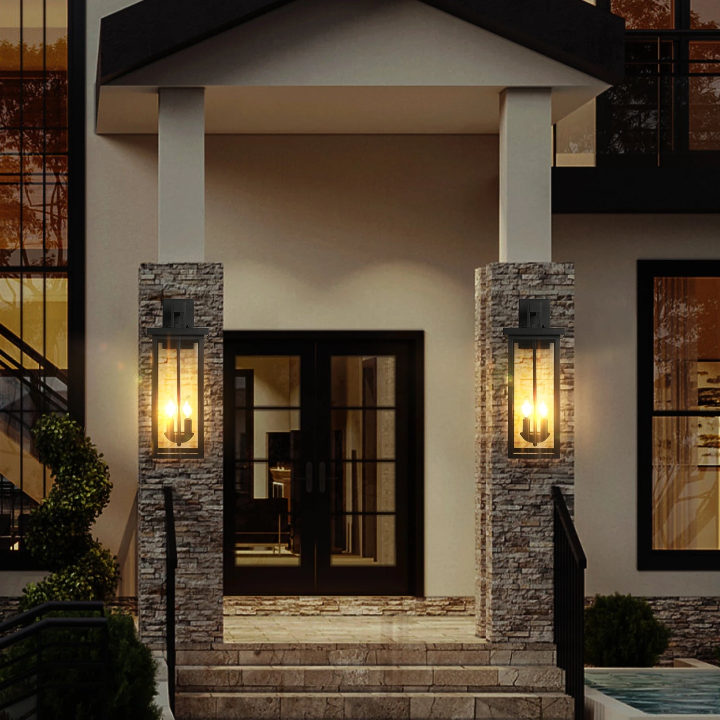 ARLGSITE Outdoor Wall Lantern Dusk To Dawn Sensor Clear Glass
