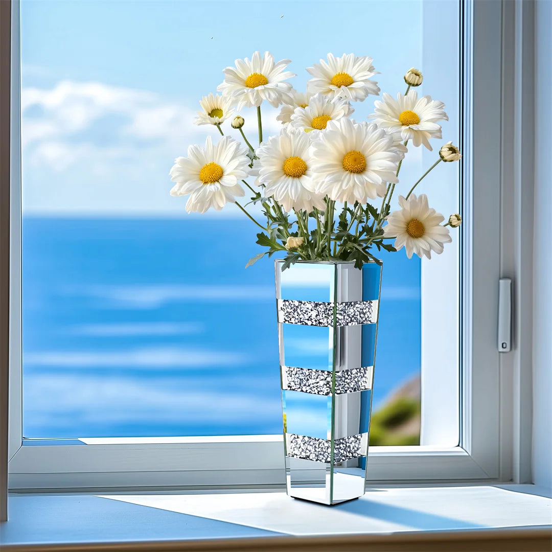 Modern Floor Flower Vase With Diamonds Glass Crystal Stand