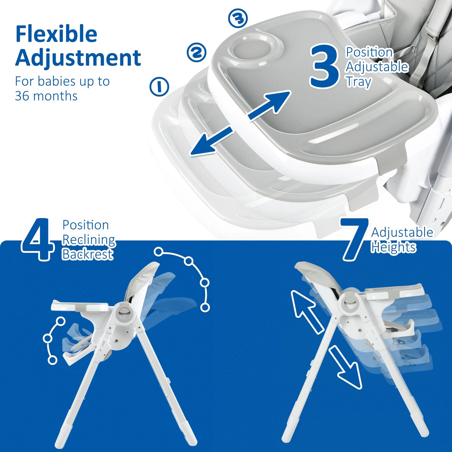 Infant High Chair With Adjustable Height Recline Folding Design