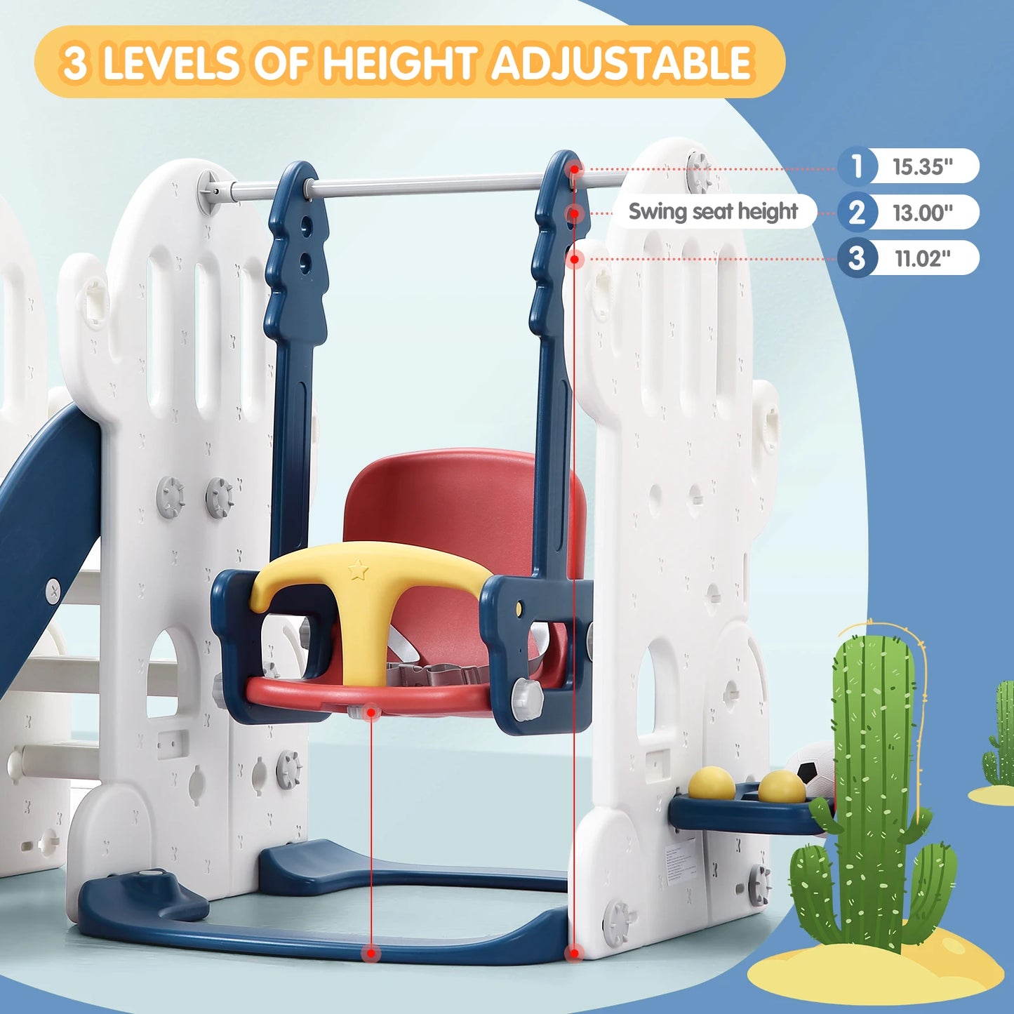 Toddler 7 In 1 Deluxe Playground Slide Swing Set Hoop
