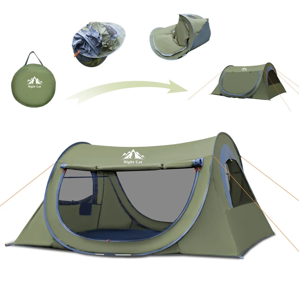 Night Cat Pop Up Two Person Tent With Mosquito Net Waterproof Camping