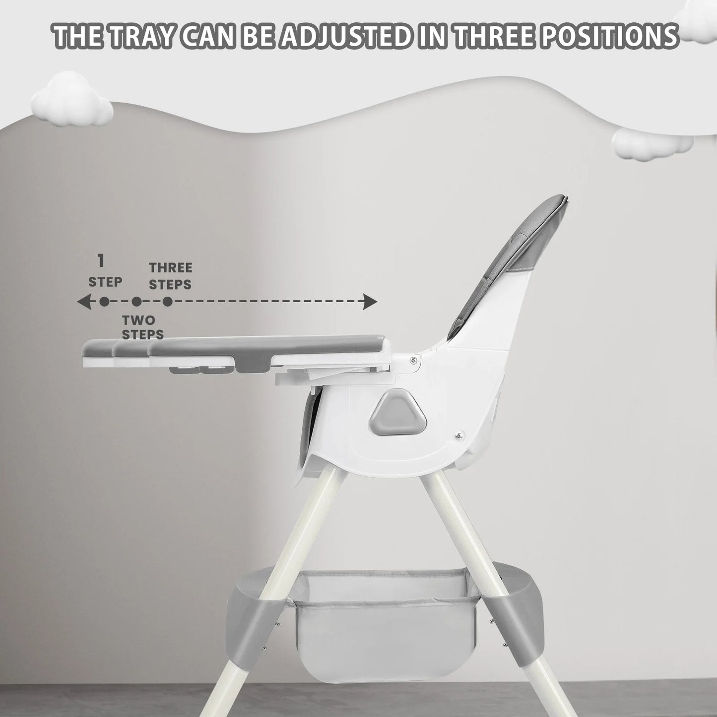 PIORLADO Foldable Baby High Chair Antislip Pad And Toy Rack