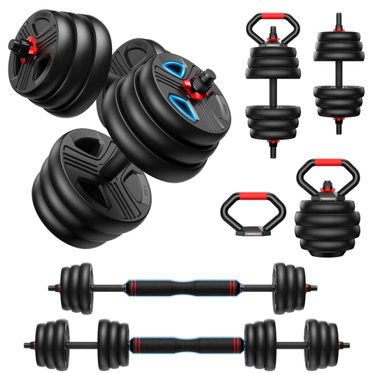 FED Fitness 5-In-1 Adjustable Dumbbell Set With Barbell 20/35/45/70/90 Lb