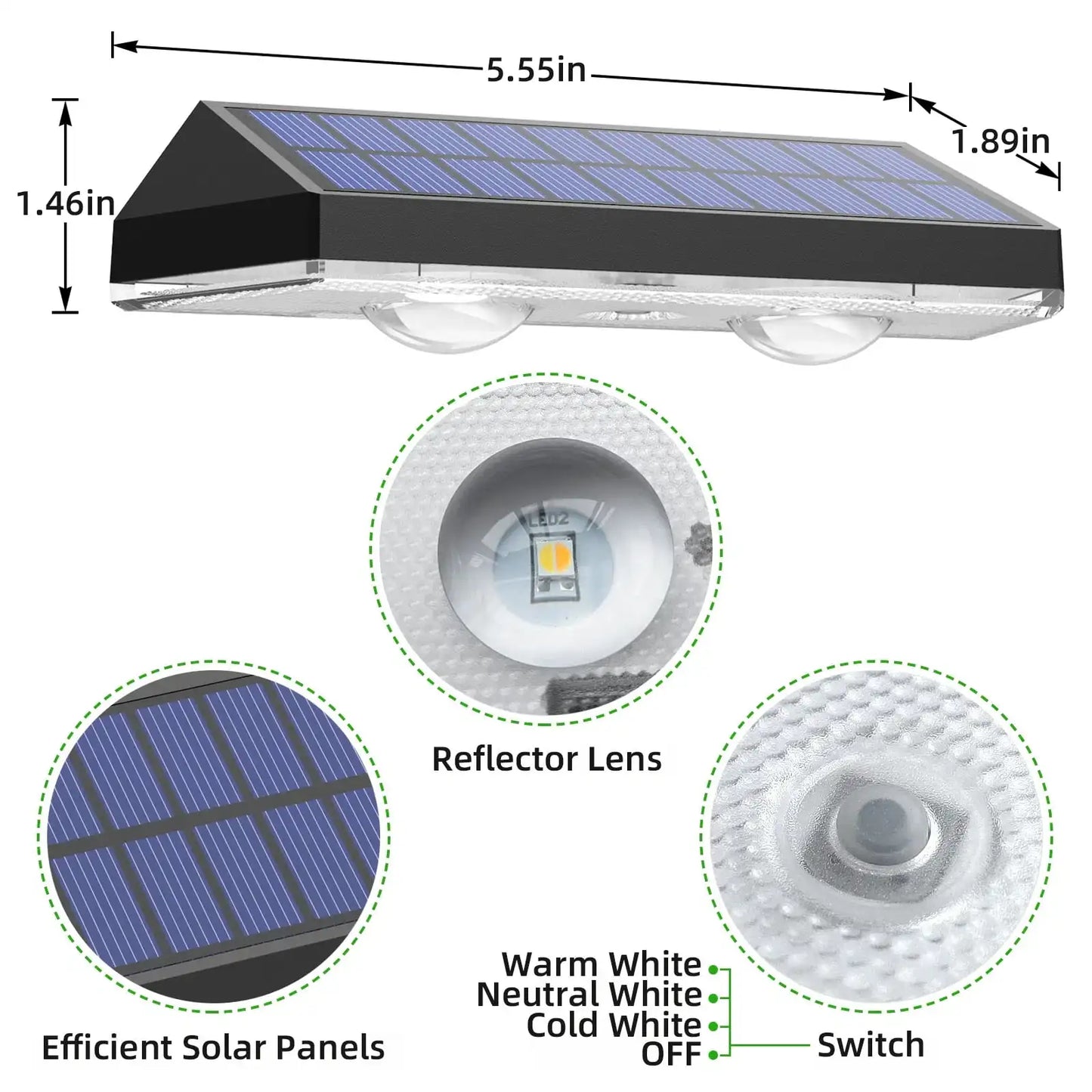 SZRSTH Solar Fence Lights Outdoor IP65 Waterproof 3 Mode Deck Lights