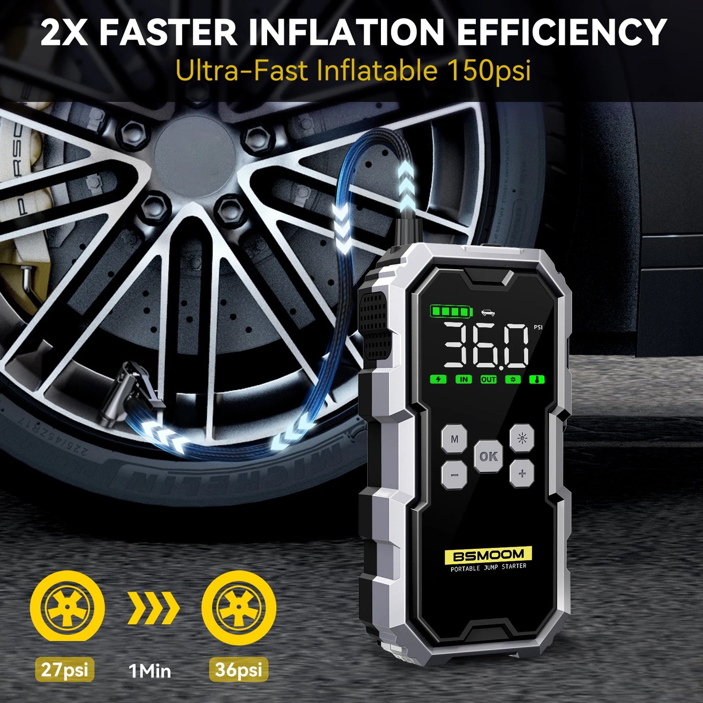 BSMOOM Car Jump Starter With Air Compressor 6000A Portable