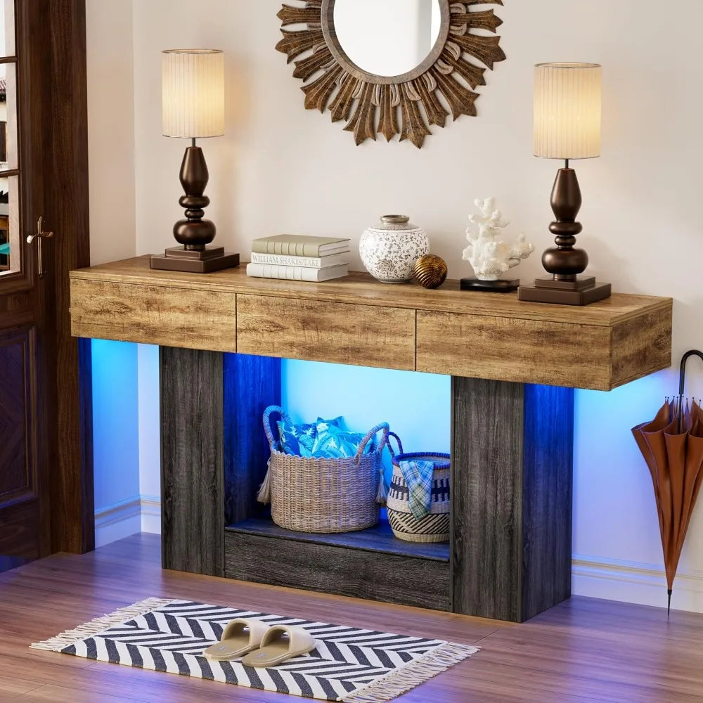 LED Console Table With Hidden Safe And Drawers For Entryway
