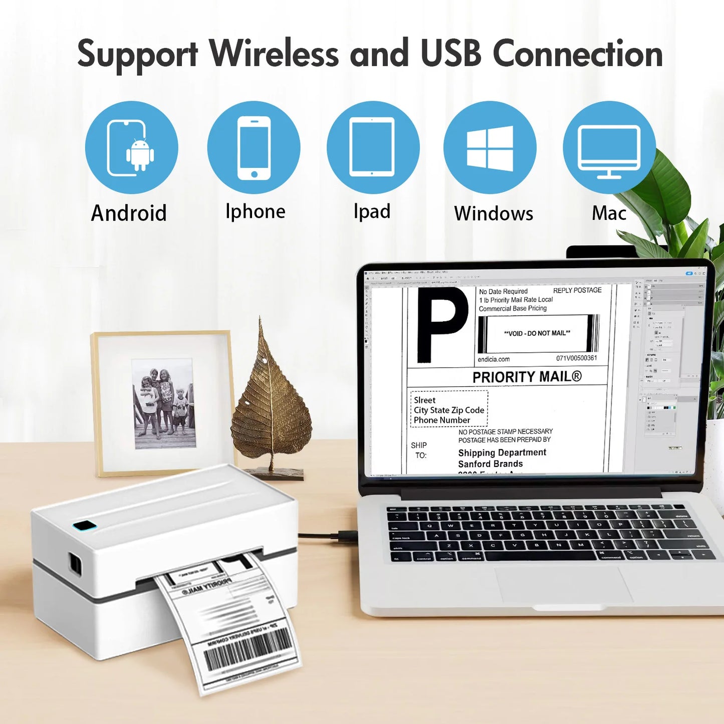 TakeYou Thermal Label Printer Portable No Ink Bluetooth USB