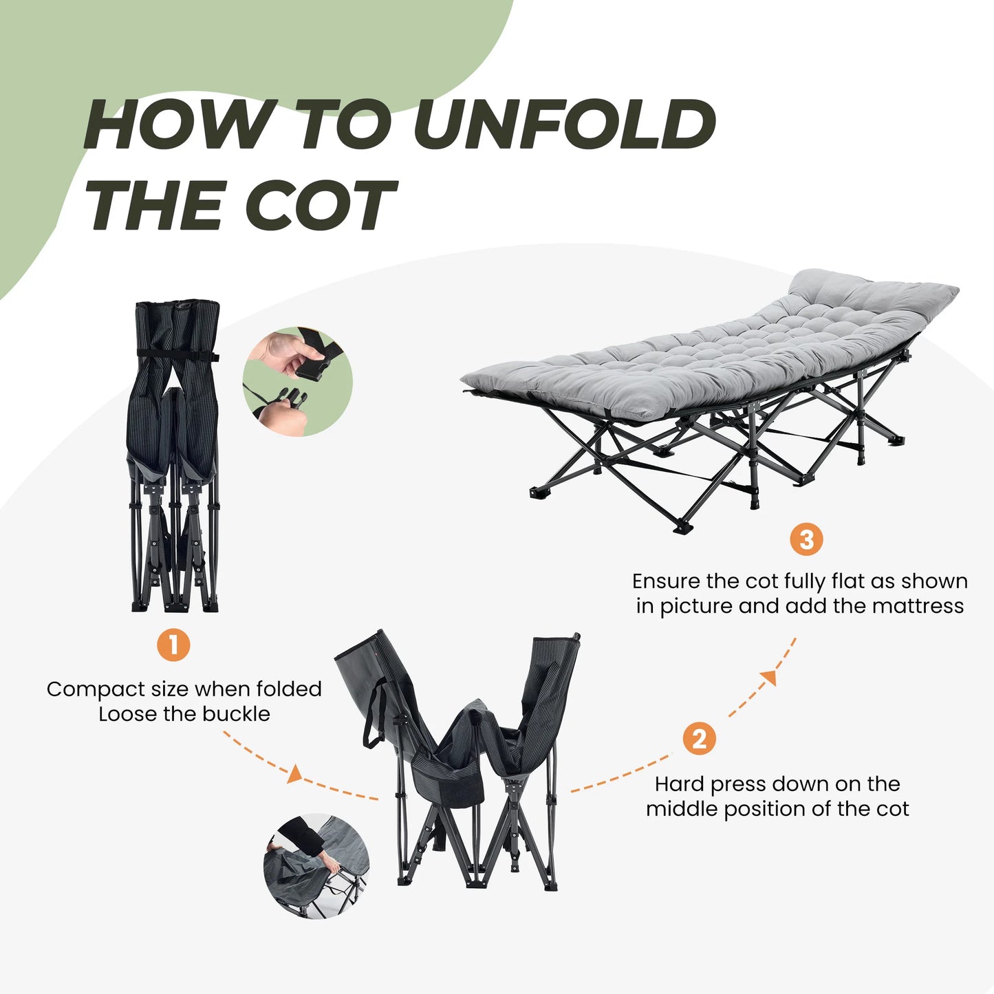JHK Folding Camping Bed Lounge Chair Portable Outdoor Furniture With Storage
