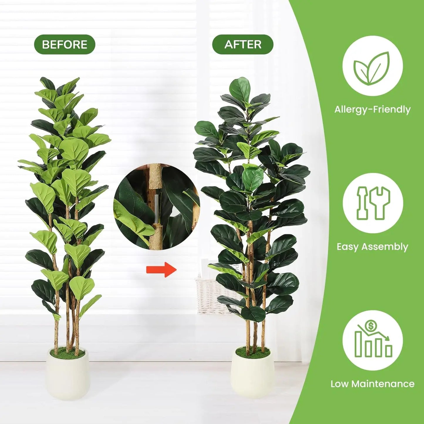 HiMISS Artificial Fiddle Leaf Fig Tree With Pot For Home Decor