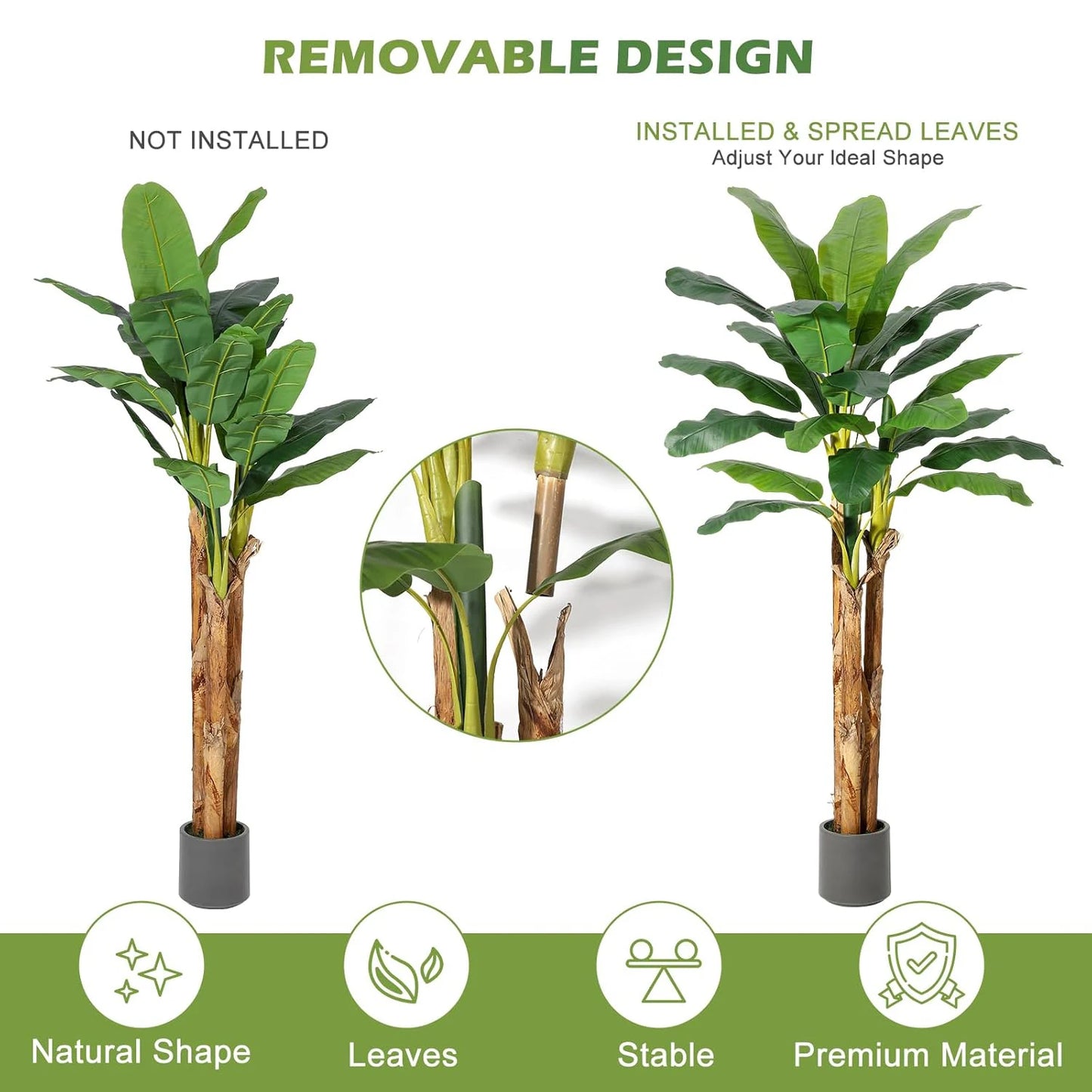 HiMISS Artificial Banana Tree With Banana Leaves For Home Decor