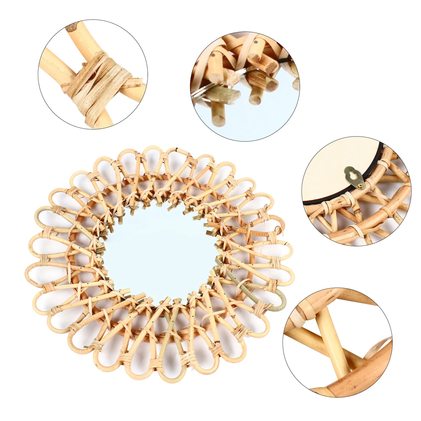 Round Rattan Hanging Wall Mirror Nordic Wicker Home Decor