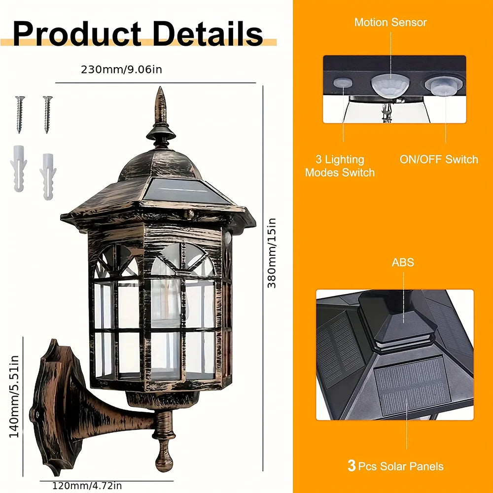 Exterior Solar LED Wall Light With Motion Sensor Outdoor