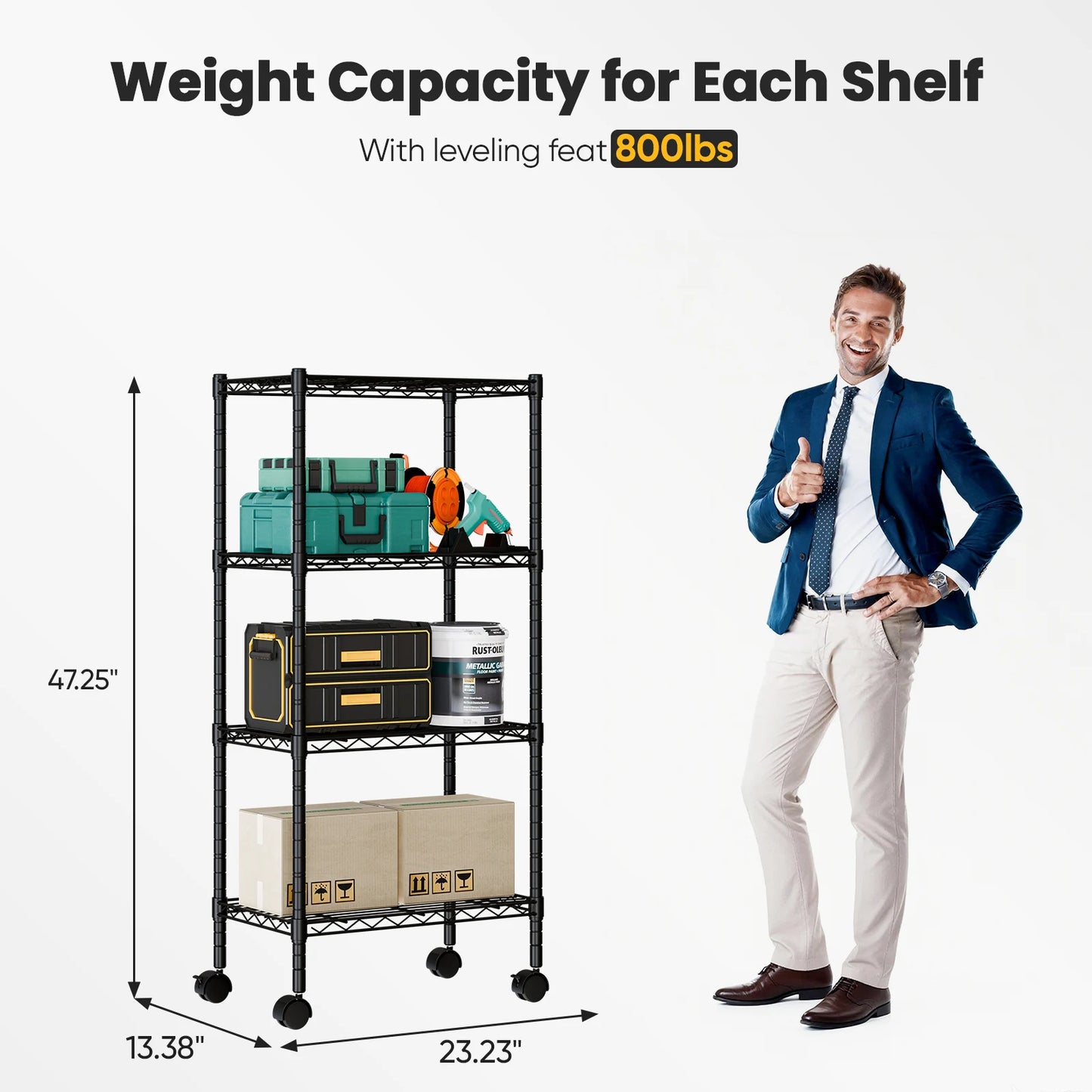 JHK Three to Five Tier Grid Storage Bookshelf With Wheels