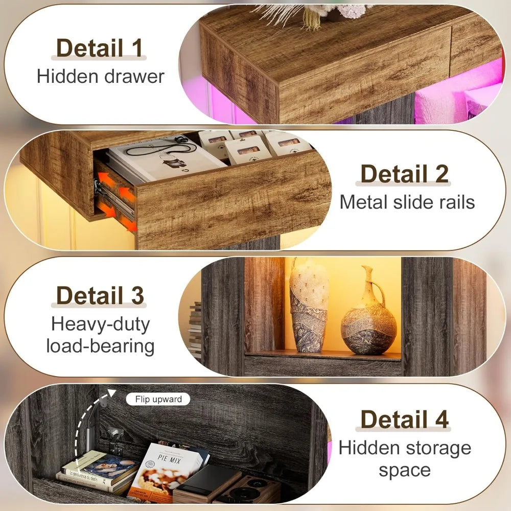 LED Console Table With Hidden Safe And Drawers For Entryway