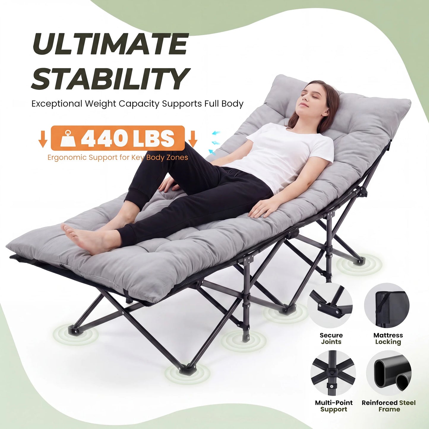 JHK Folding Camping Bed Lounge Chair Portable Outdoor Furniture With Storage