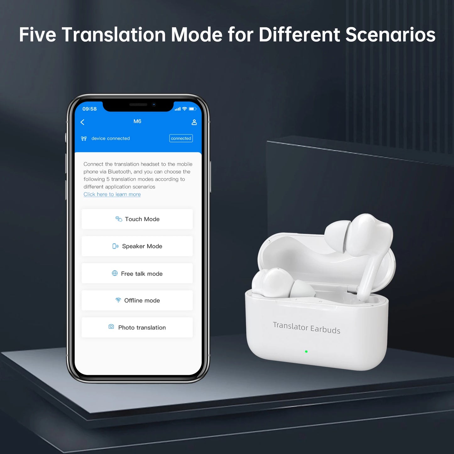 Wooask M6 Bidirectional Translator Earbuds Real Time Language Translation