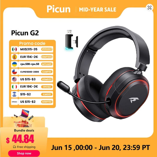 Picun G2 Wireless Gaming Headset 2.4G Low Latency 7.1 Surround