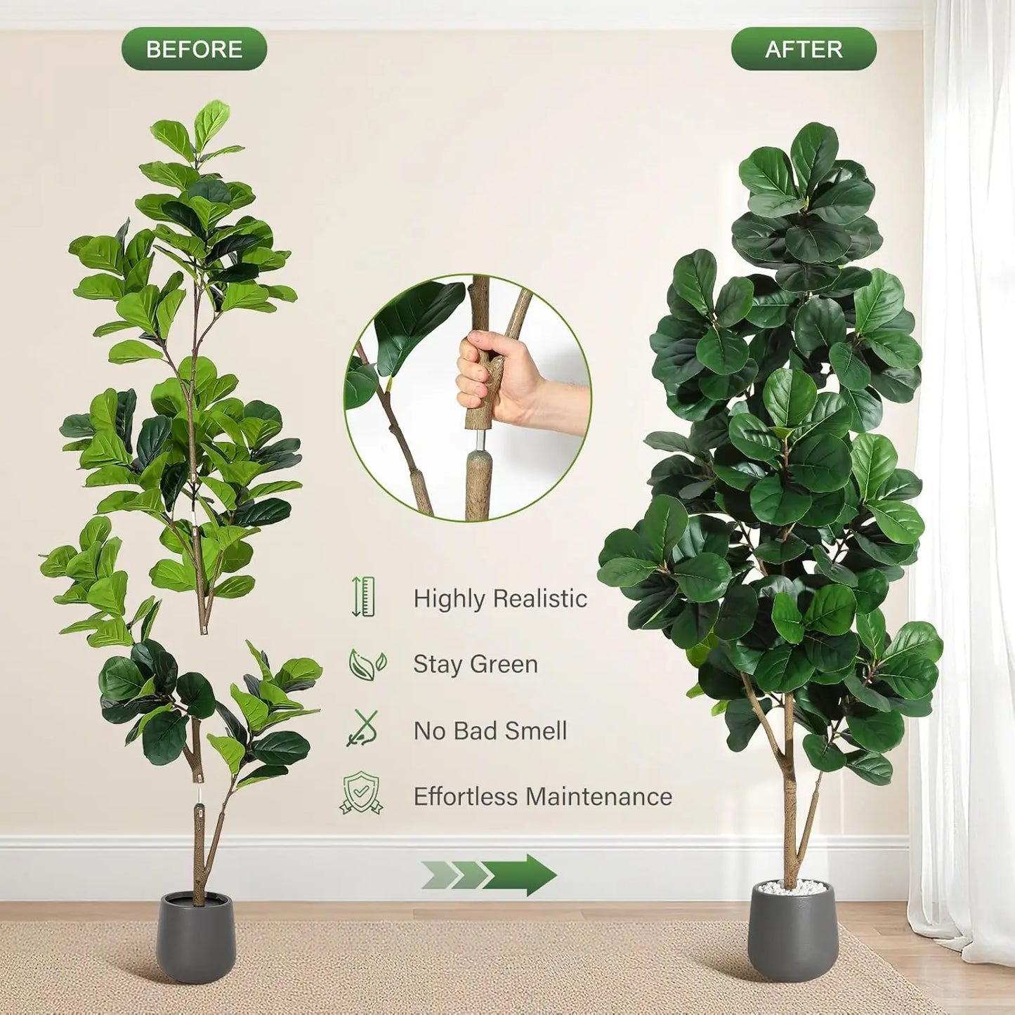 HiMISS Fiddle Leaf Fig Tree Artificial In Planter Pot Decor