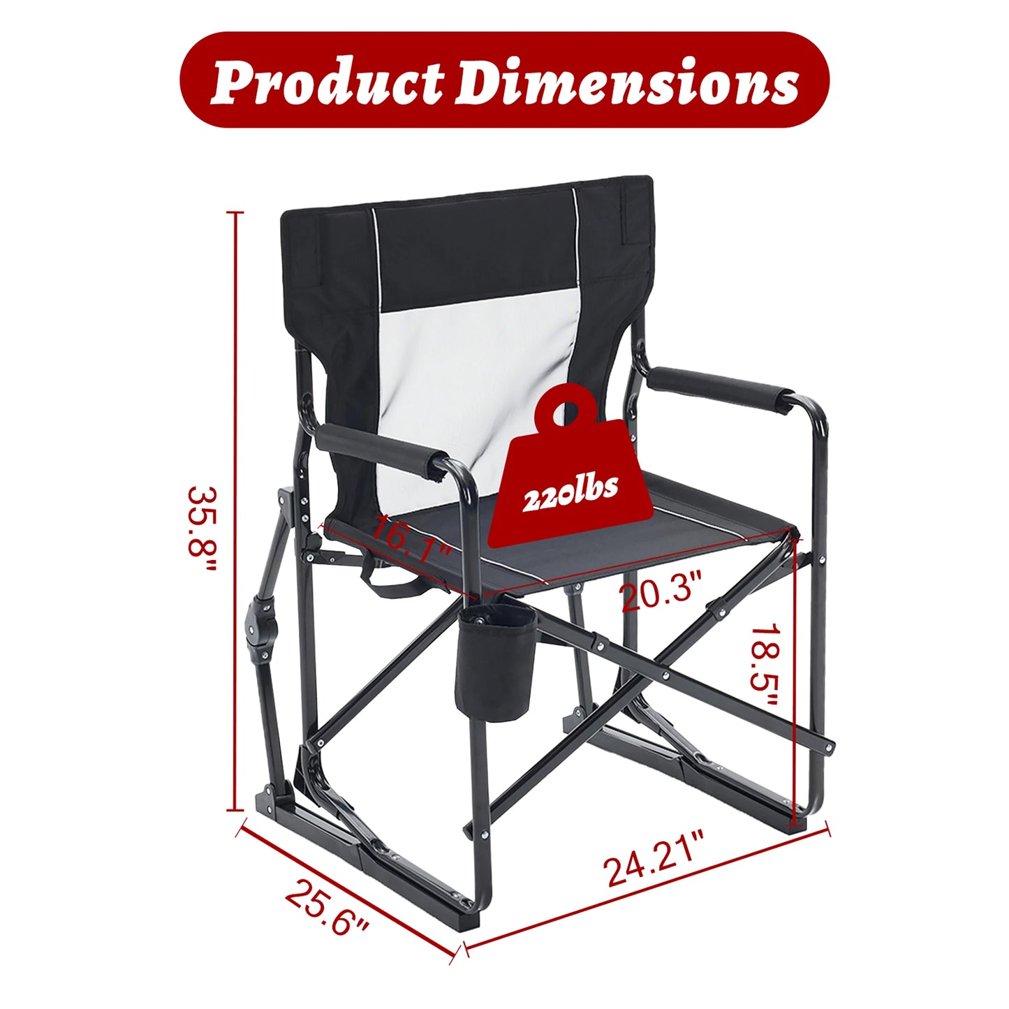 JHK Outdoor Folding Rocking Chair With Mesh Back For Patio