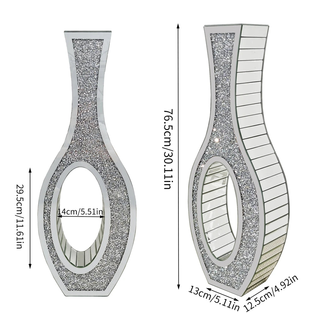 Mirrored Floor Vase With Diamond Crush Decorative Glass and MDF