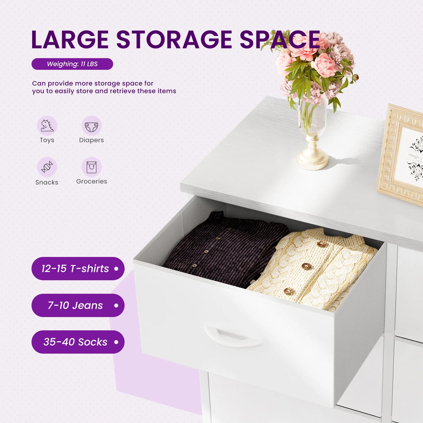 JHK Dresser Wardrobe With 8 Drawers And Steel Frame