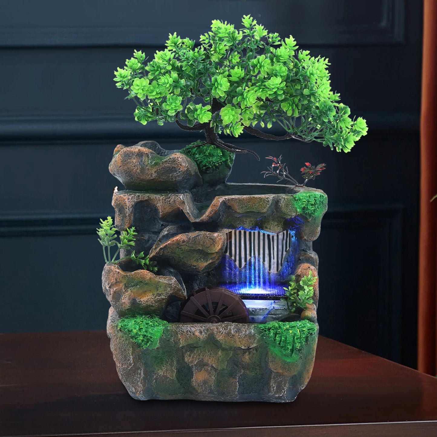 Indoor Room Fountain Waterfall With Color Changing LED Lights Zen Meditation
