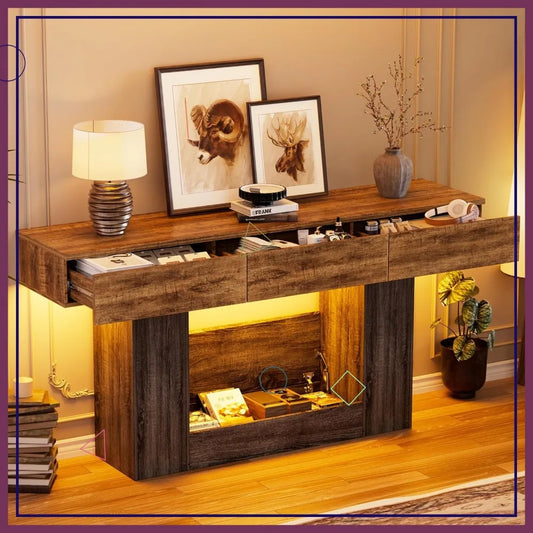 LED Console Table With Hidden Safe And Drawers For Entryway