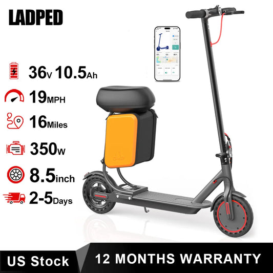 Ladped Electric Scooter 350W 36V Range Up To 16 Miles With Removable Seat