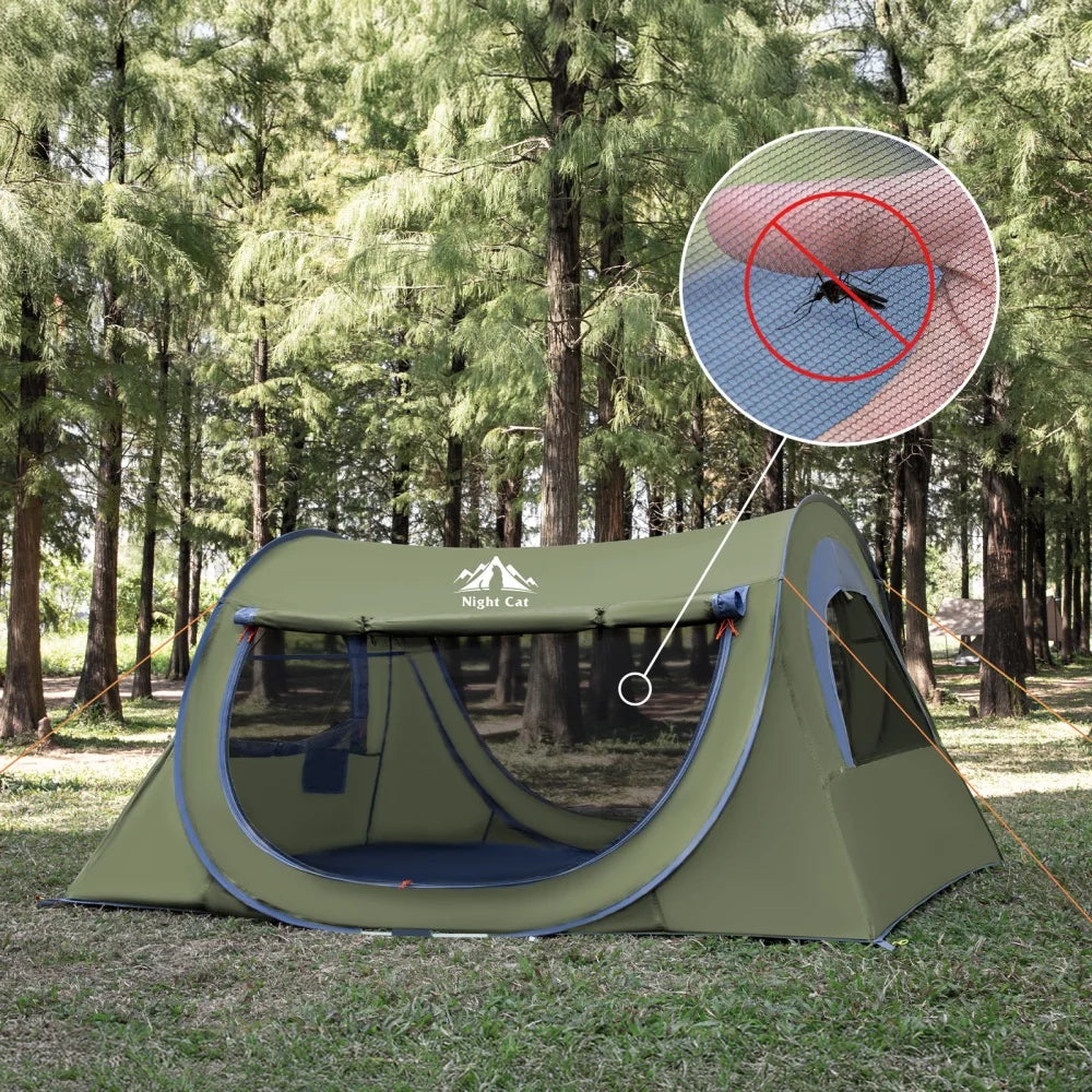 Night Cat Pop Up Two Person Tent With Mosquito Net Waterproof Camping