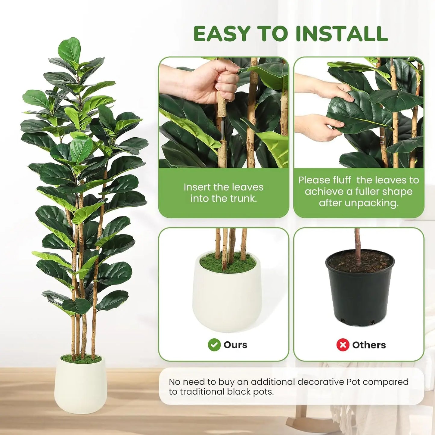 HiMISS Fiddle Leaf Fig Tree With Pot Artificial Plant For Home Decor
