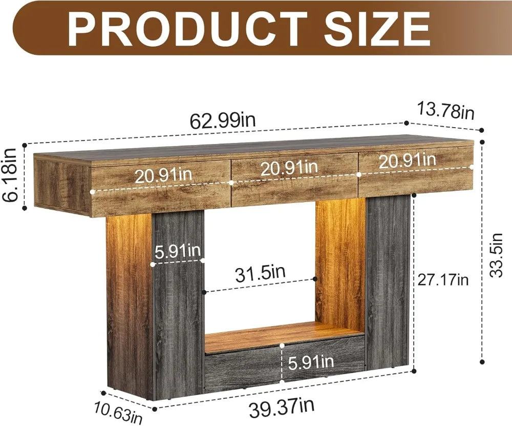 LED Console Table With Hidden Safe And Drawers For Entryway