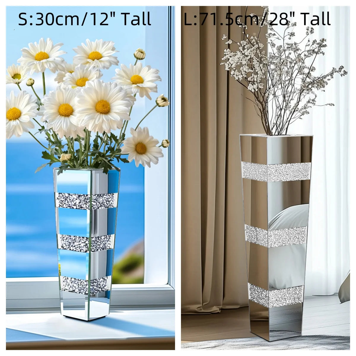 Modern Floor Flower Vase With Diamonds Glass Crystal Stand