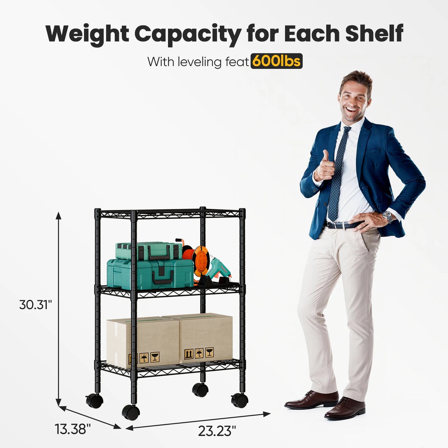 JHK Three to Five Tier Grid Storage Bookshelf With Wheels