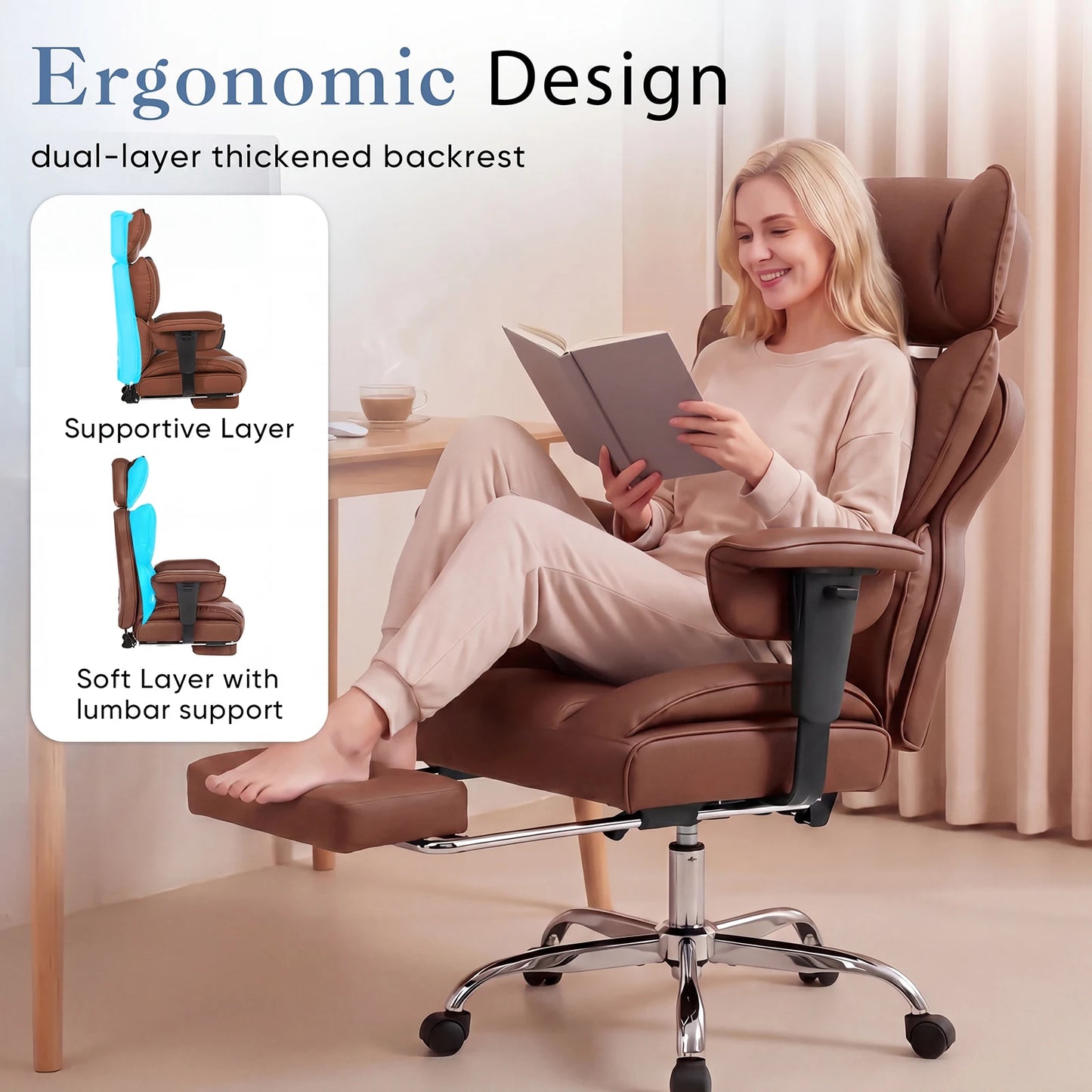 JHK Ergonomic Adjustable Armrests Gaming Chair PU Leather Footrest