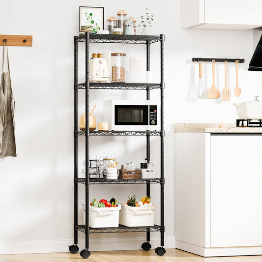 JHK Three to Five Tier Grid Storage Bookshelf With Wheels