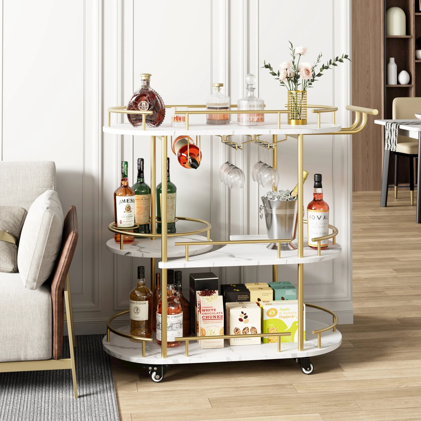 TWISTER.CK Bar Cart With 4-Tier Storage On Wheels And Wine Rack
