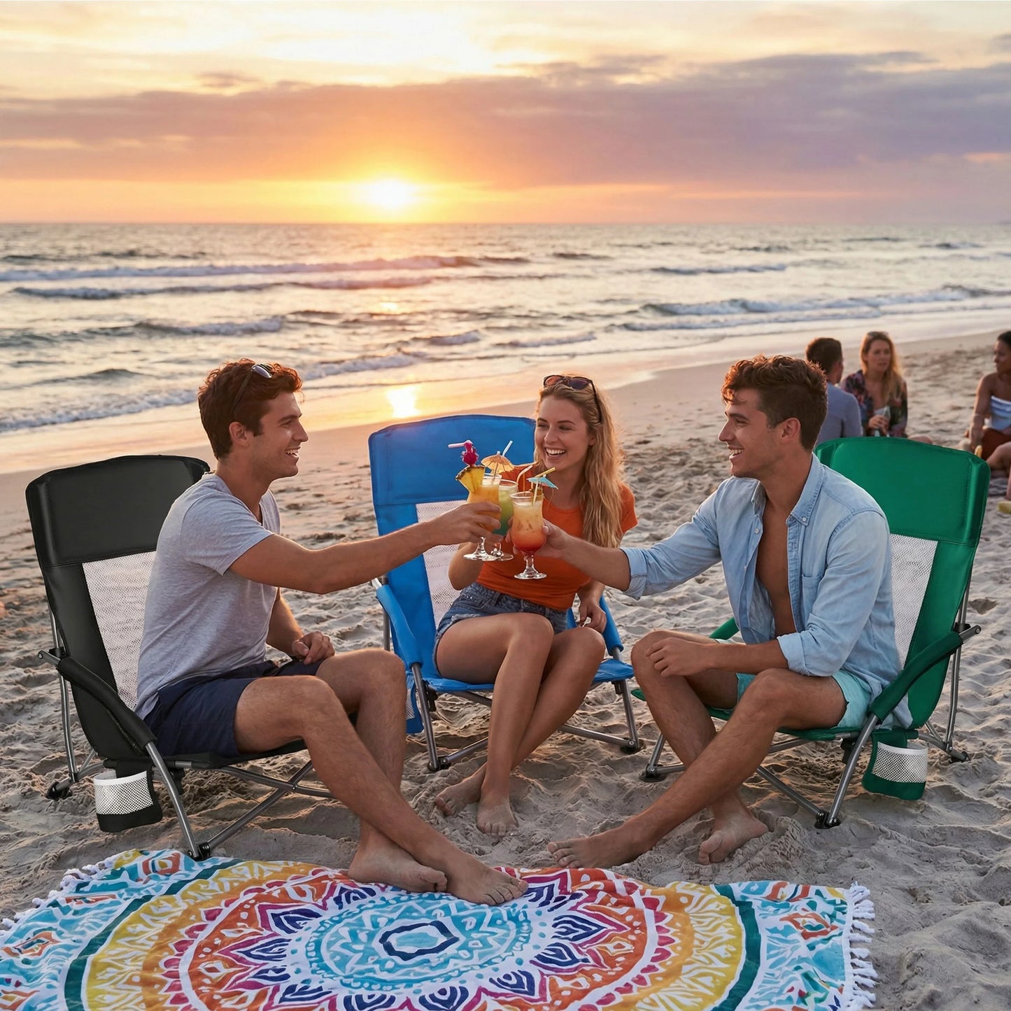 JHK Folding Beach Chair With Mesh Back And Cup Holder